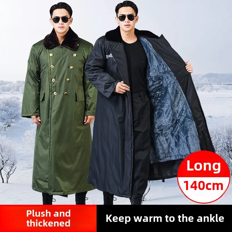 Super long thickened military cotton-padded coat men's winter cold-proof clothing labor insurance green cotton-padded jacket