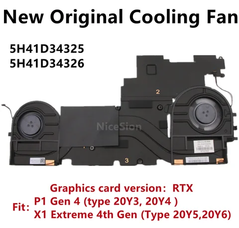 노트북용 오리지널 레노버 씽크패드 X1 익스트림 4 세대 P1 CPU 냉각 선풍기 방열판 라디에이터, FRU PN : 5H41D34325 5H41D34326