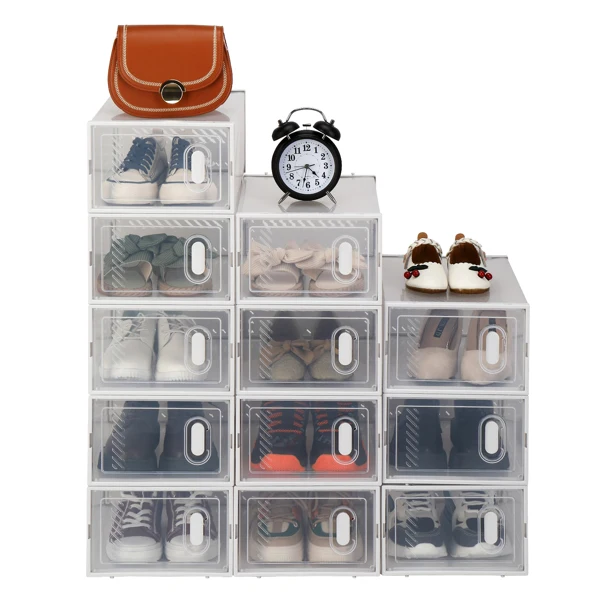 Shoe Storage Boxes 12 Pack Stackable Clear Plastic - White