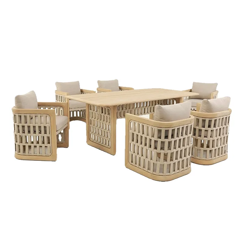 

gj-Outdoor Tables and Chairs Courtyard Dining Table Homestay Waterproof Outdoor Outdoor Garden Balcony Solid Wood Rattan Chairs&