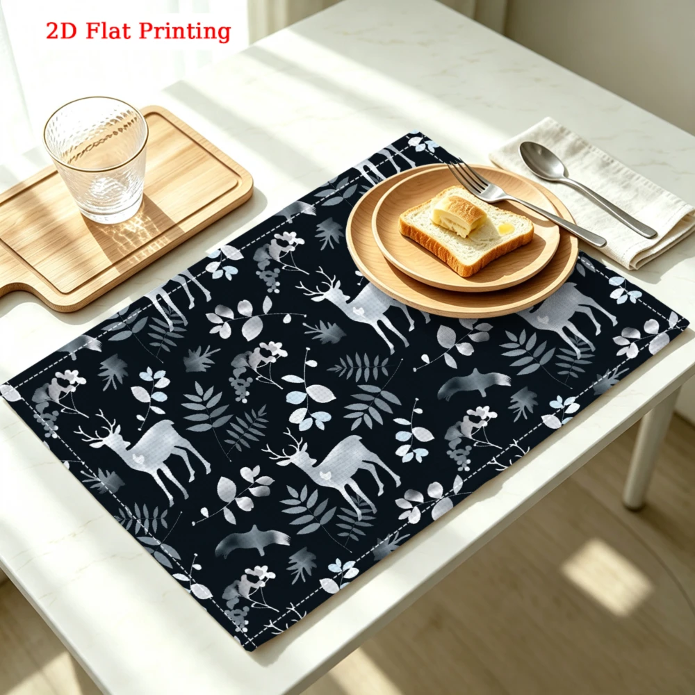 Deer Leaf Floral Kitchen Placemat Deer Leaf Floral Linen Pad Dish Coffee Cup Table Mat 1PC 30x40cm