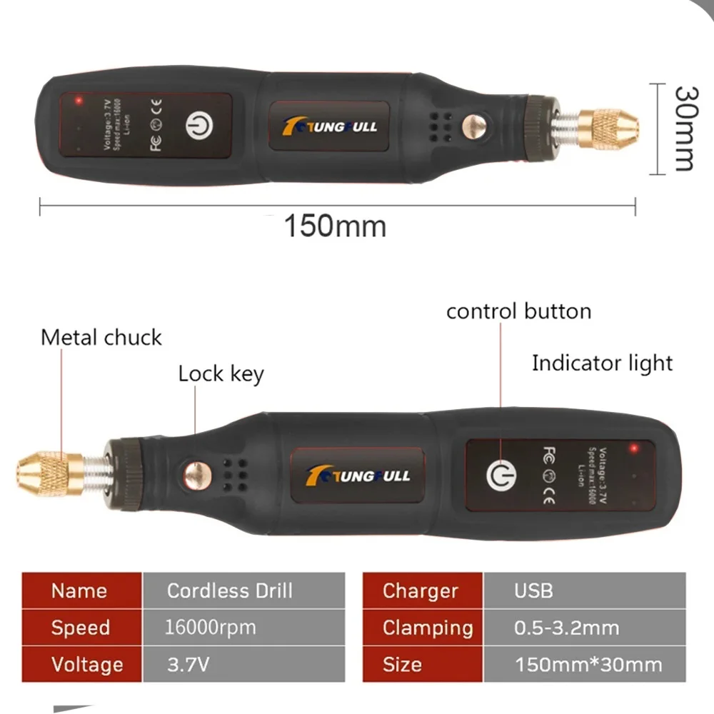 USB Mini Electric Drill 3.7V Hand Drill Rotary Tools Woodworking Electric Engraving Pen for Jade Jewelry Wood Carving Nail Art