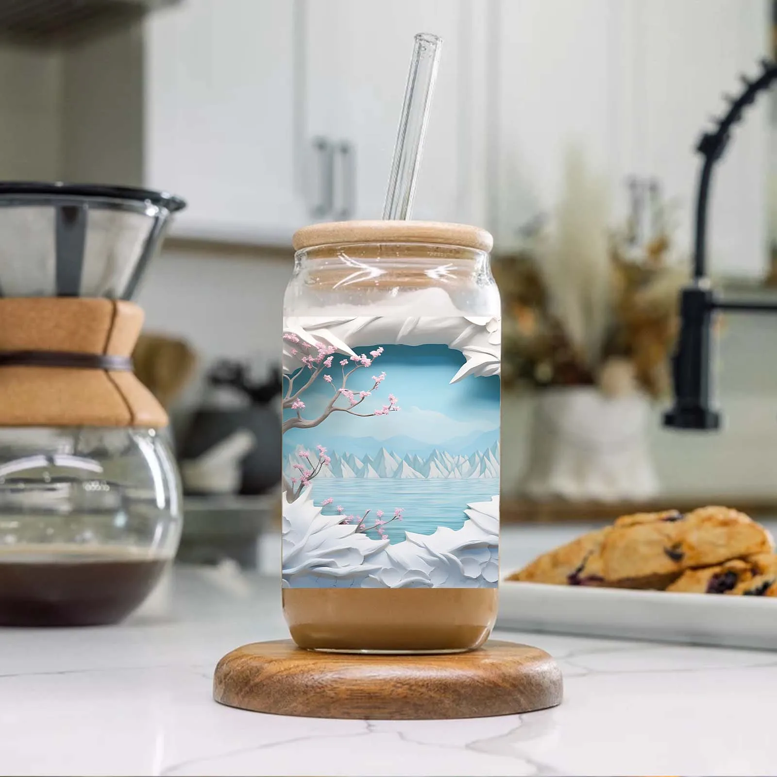 Iceberg Landscape 3d Printed 16oz Glass Can Soda Cup With Lid&Straw Coffee Glass Holiday Season Gift Party Drinkare