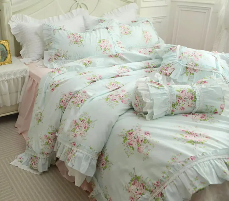 French fresh pastoral floral bedding set,full queen king princess sweet cotton home textile bed skirt pillow case quilt cover