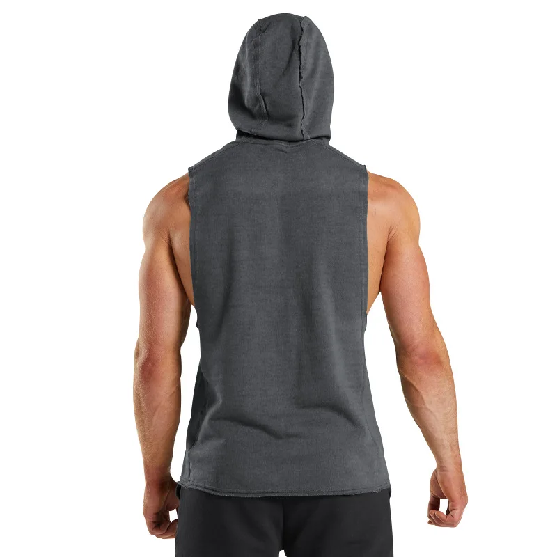 Tank Top Men\'s Solid Color Hooded Vest Sports Sleeveless shirt Quick dry Undershirt Gyms Running Fitness Vest Training Clothing