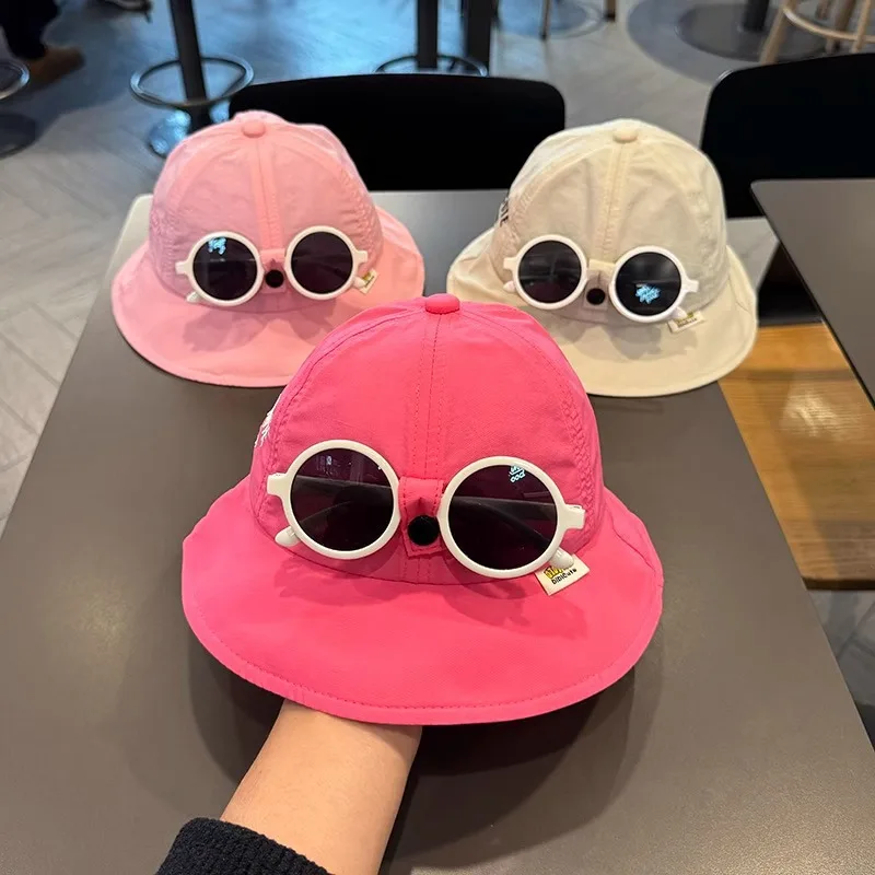 

Sunglasses Detachable Baby Fisherman Hat Sunshade Quick Drying Basin Cap Fashion Children Sun Protection Glasses 1-6Year Kids