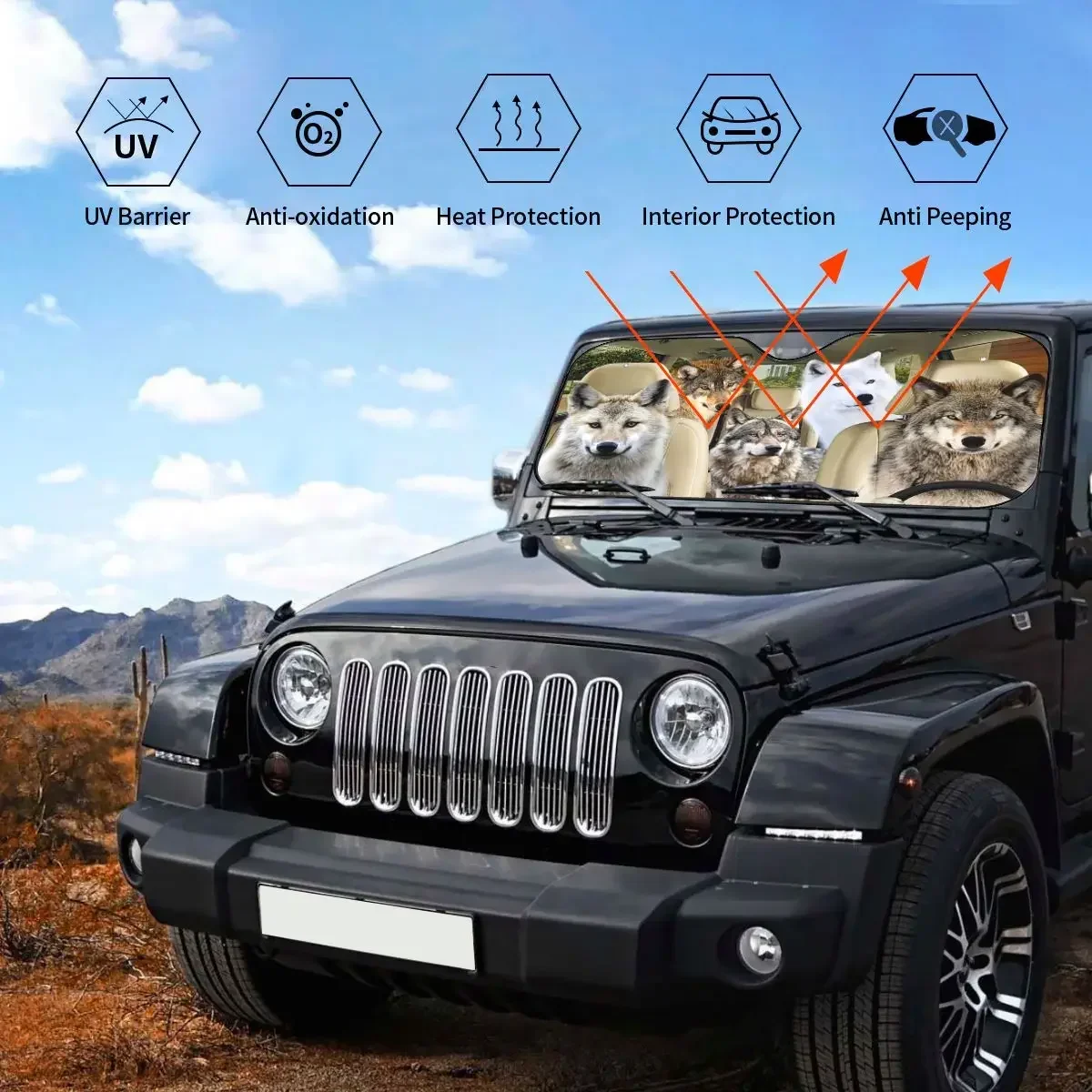 

Лобовое стекло водителя волка, солнцезащитный козырек с животными, новинка, передний блок, окно 70x130 см, солнцезащитный козырек, защита от солнца