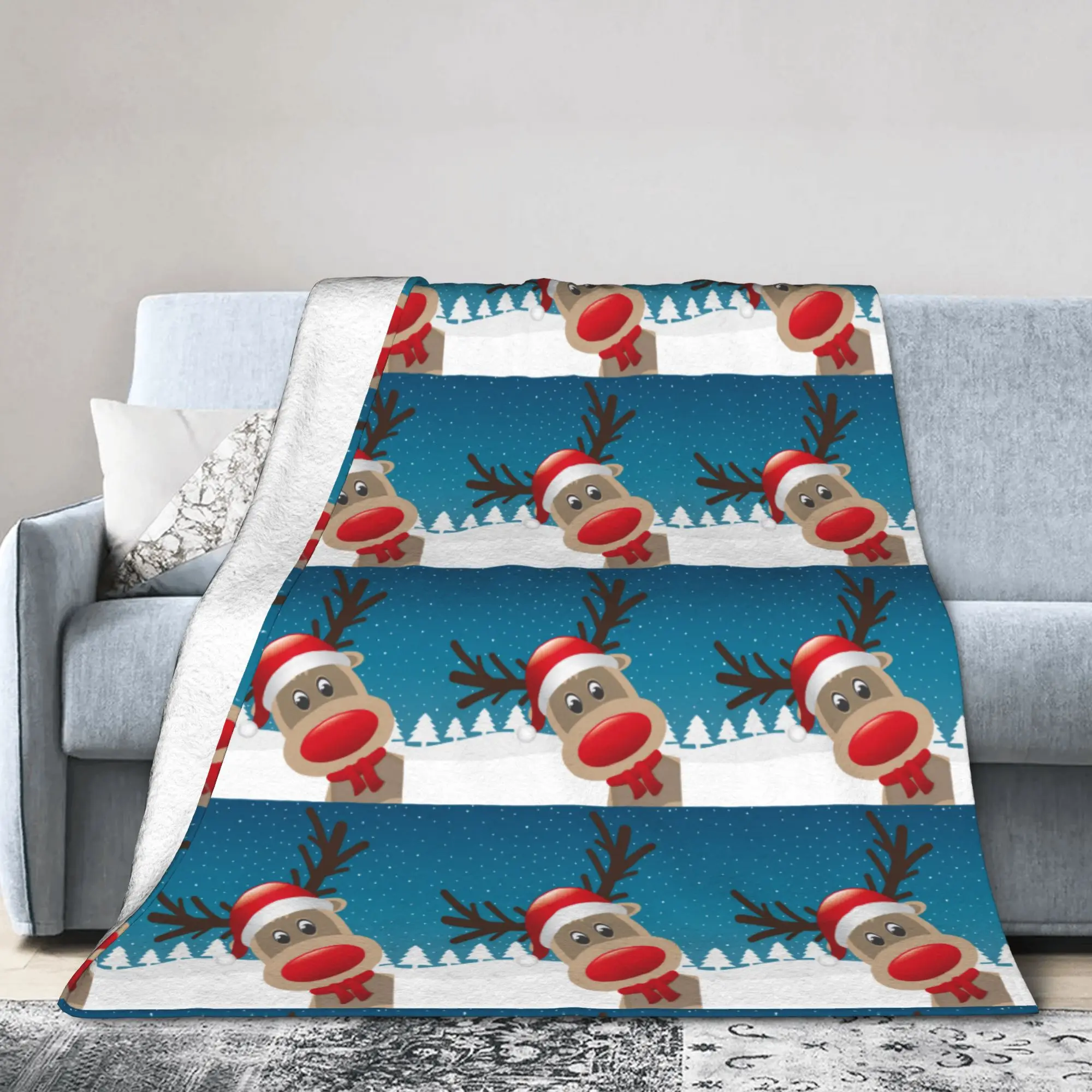 Custom Rudolph The Red Nosed Reindeer Blankets Warm Flannel Christmas Throw Blanket for Bed Couch Bedspread