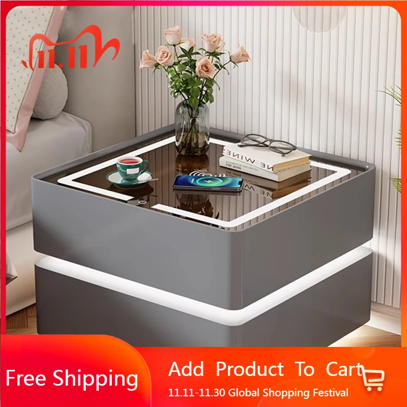 منضدة غرفة النوم الذكية المحمولة القهوة شحن طاولة السرير الفاخرة الصين منخفضة رخيصة Mesitas De Noche أثاث موفر للمساحة