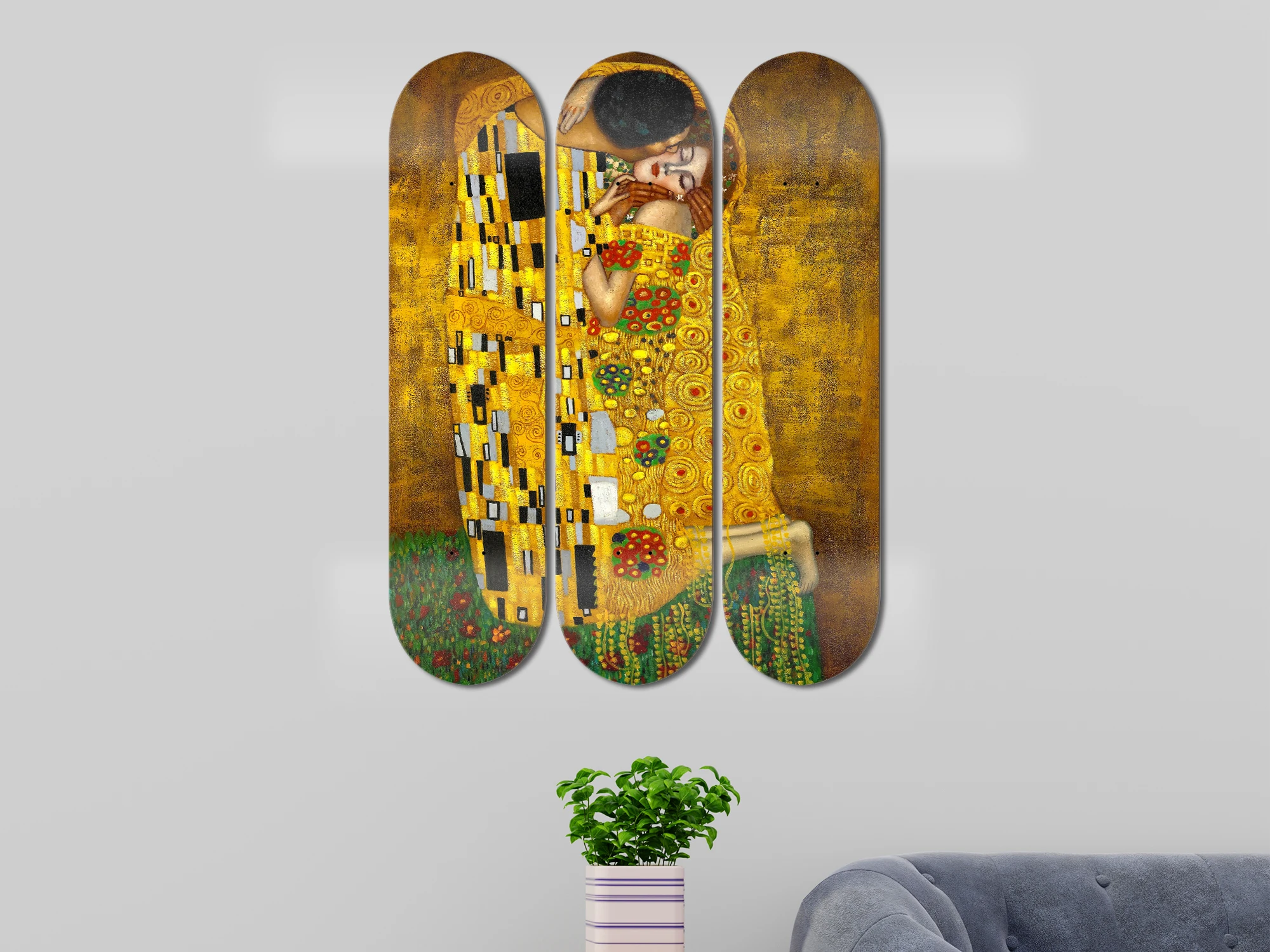 Set of 3pcs Gustav Klimt Art Skateboard Wall Art 7-layer Maple Decoration Skateboard Furnish and Decorate for Home Decor