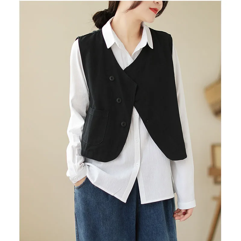 

Spring Summer New Vest Women's Coat With Oblique Waistcoat Irregular Vest Women's Solid Color Comfortable Single-Breasted Coat