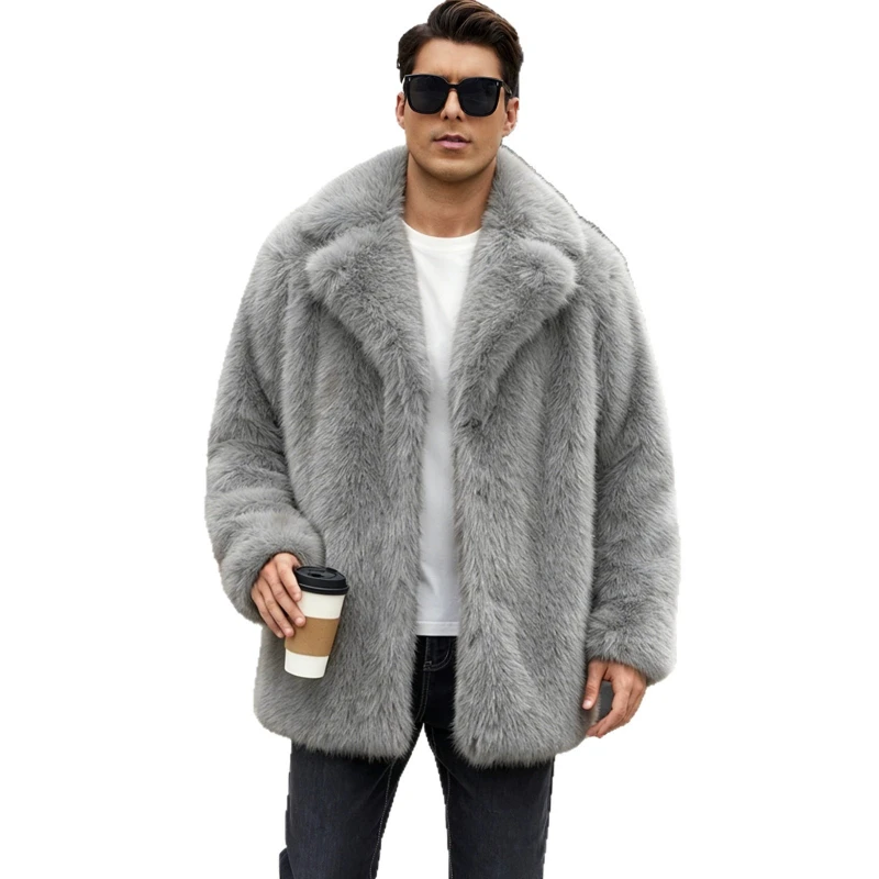 Chaquetas de piel sintética para hombre, con cuello abatible, de largo medio, manga larga, gruesas y cálidas, ideales para el trabajo, estilo Y2K, ropa urbana, para otoño e invierno.
