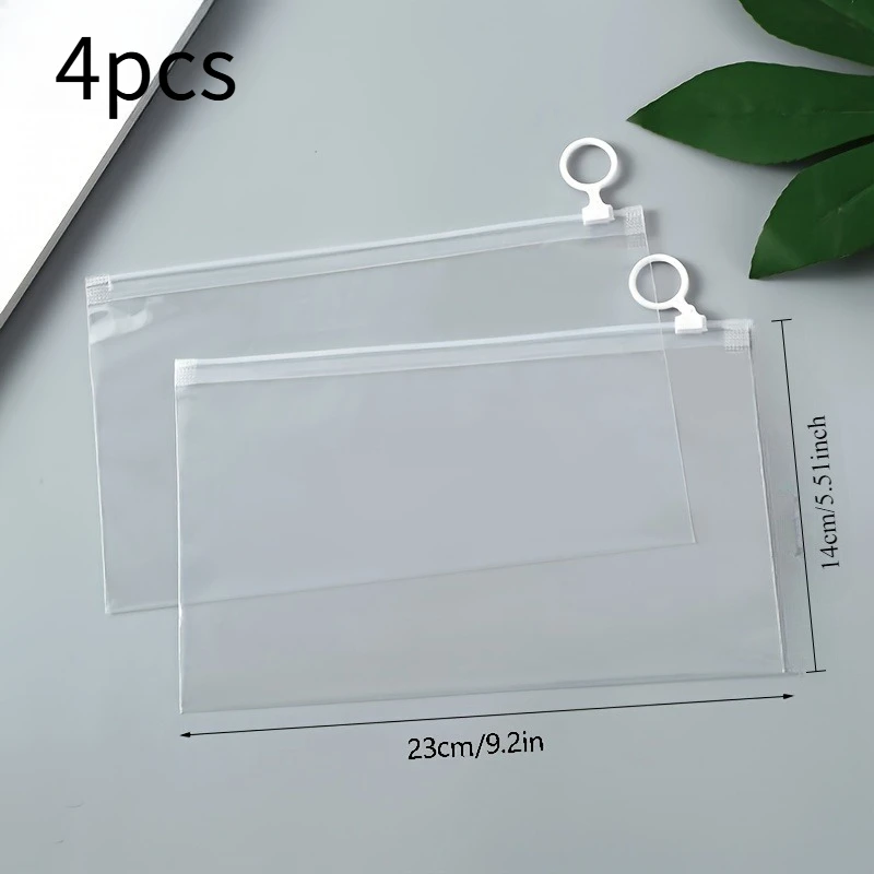 4pcs Transparent Plastic Toiletry Bags - Foldable, Zipper Closure with Ring Pull - Basic Travel Cosmetic Organizer