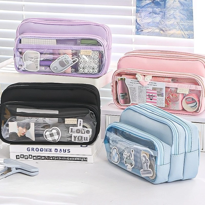 

Новинка 2024 года, прозрачная сумка-карандаш, большая вместимость, простой, высокий внешний вид, креативная многофункциональная сумка-карандаш для школьников средней школы