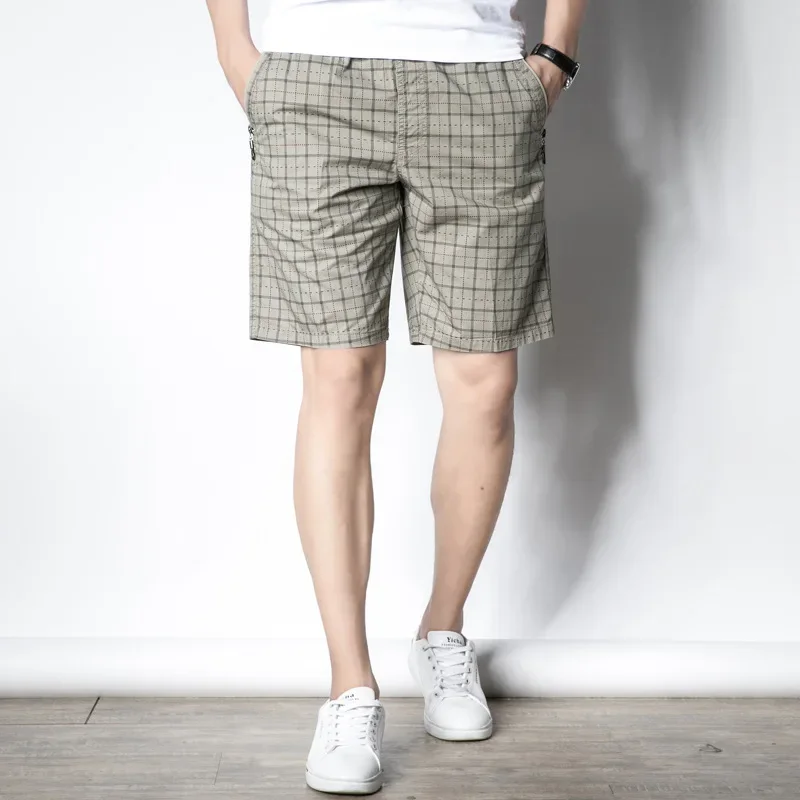 

2025Summer Men's New Drawstring Elastic Waist Workwear Shorts Men's Cotton Casual Beach Shorts Cropped Shorts