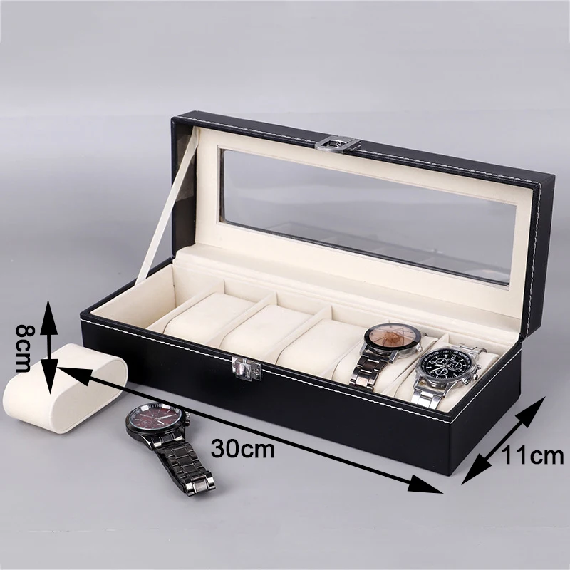 PU Leather Watch Storage Box with 6 10 12 Slot Exquisite Large Capacity Transparent Sunroof Watch Display Case Organizer