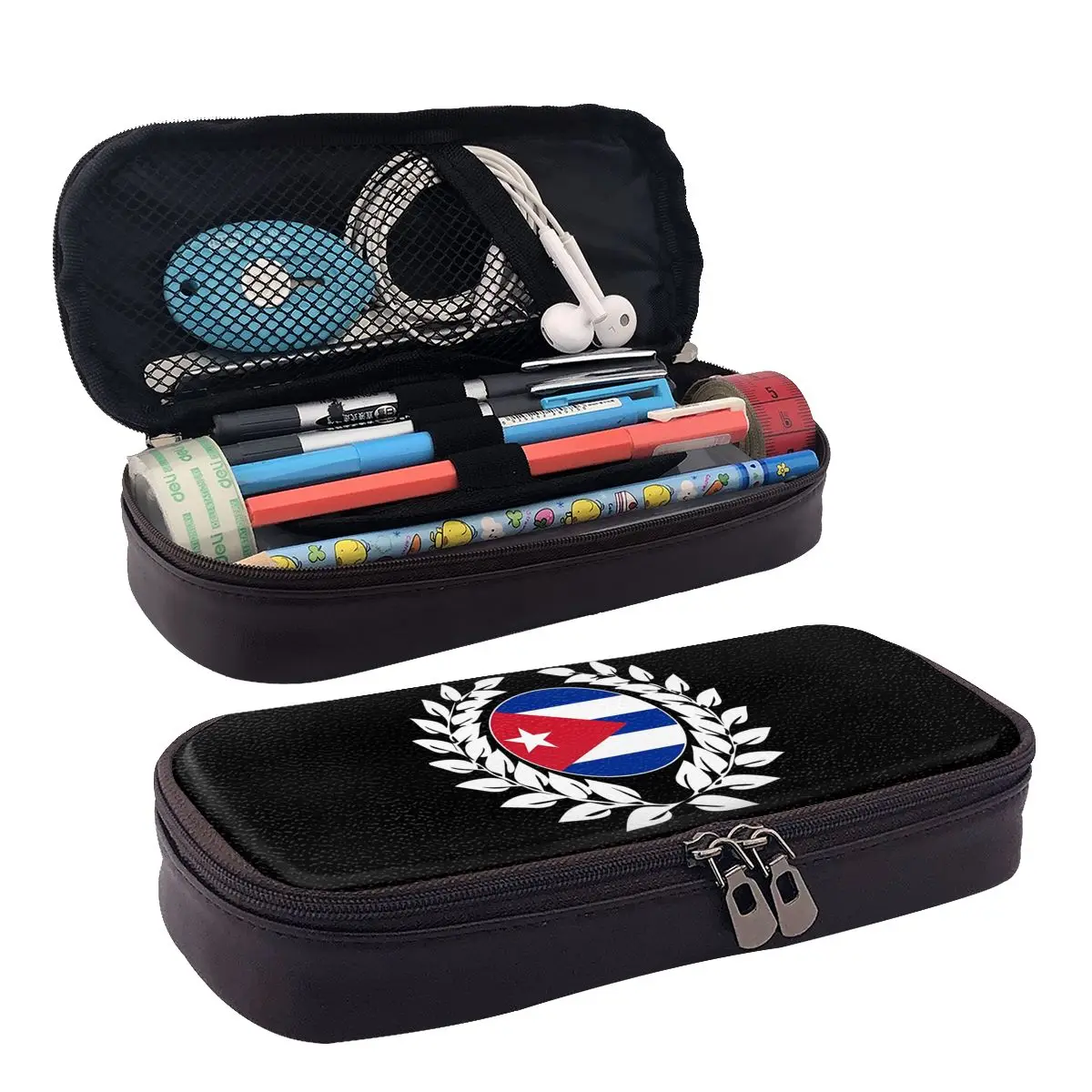 

Cuba Cuban Havana Flag Leather Pencil Case for Studen Gifts Pen Box Pencil Bag Stationery Supplies