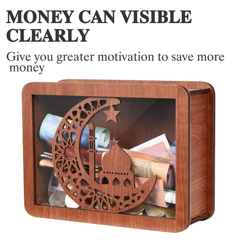 Wooden Piggy Bank For Adult Kids, Money Box With Counter, Reusable Money Box With Counting Target -A