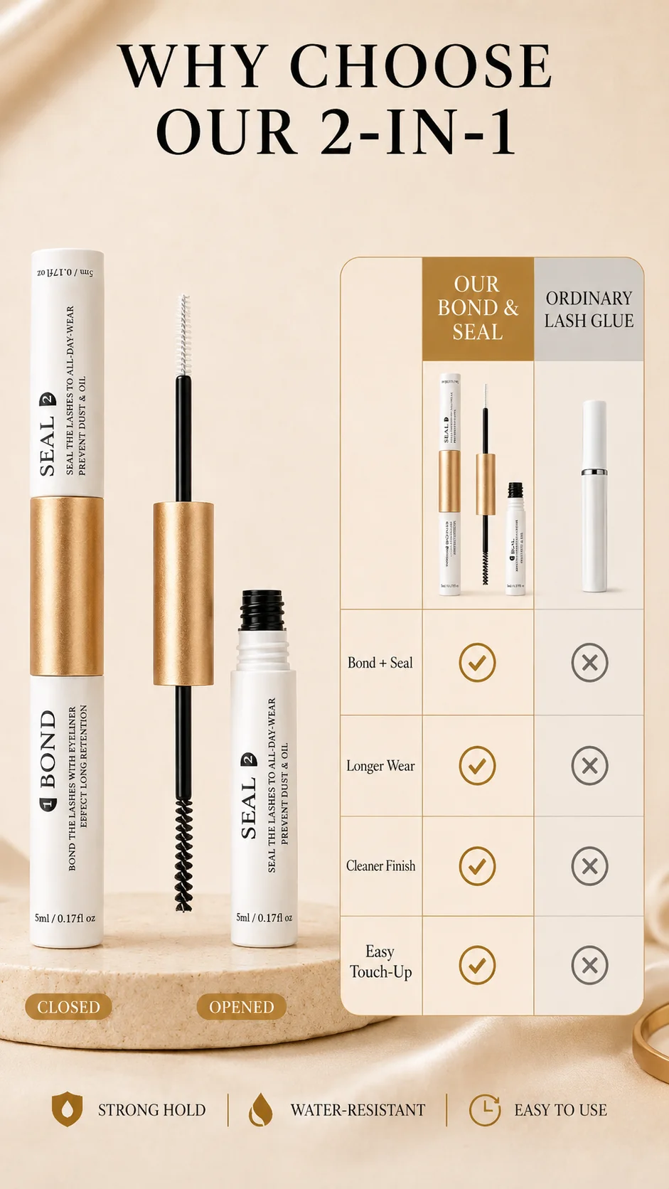 2-in-1 Wimpernkleber und Versiegelung: Wasserfester, Langanhaltender Wimpernverlängerungskleber, Starker Halt für Cluster-Wimpern, DIY Falsche Wimpern Klebstoff – Detail 4