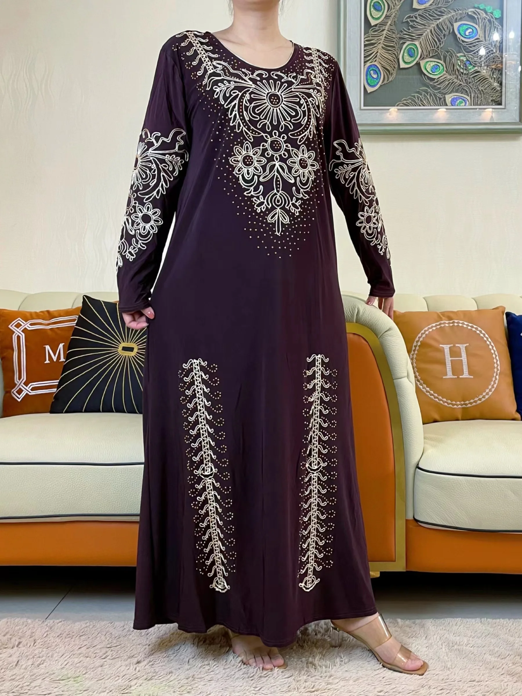 2023New Ramadan Muslim Turkey Women\'s Abaya Kaftan Embroidery Long Sleeve Ice Silk Fabric Prayer Dress Jibab Islam Cloth Caftan