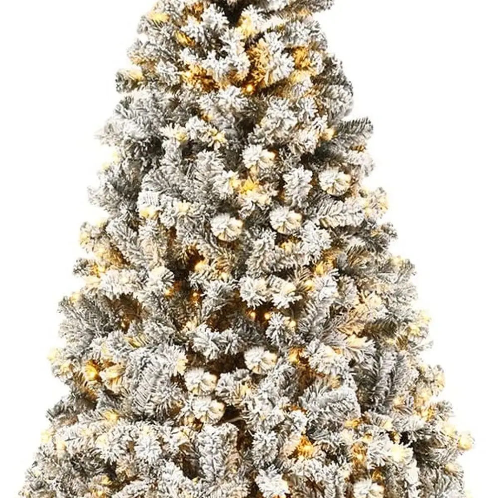 

Pre-Lit Artificial Christmas Tree, Premium PVC Snow Flocked Hinged Pine Tree with Metal Stand and LED Lights, Perfect Xmas Decor