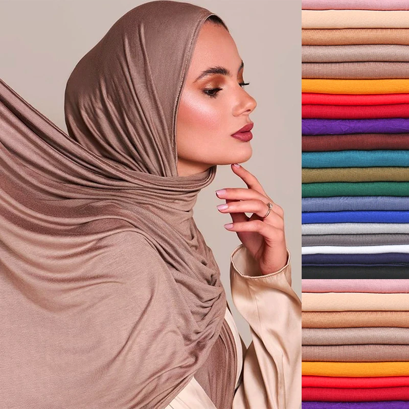 New Jersey Womens Muslim Ramadan Fashion Modal Cotton Jersey Hijab Womens High Quality Solid Color Soft Hijab Long African Scarf