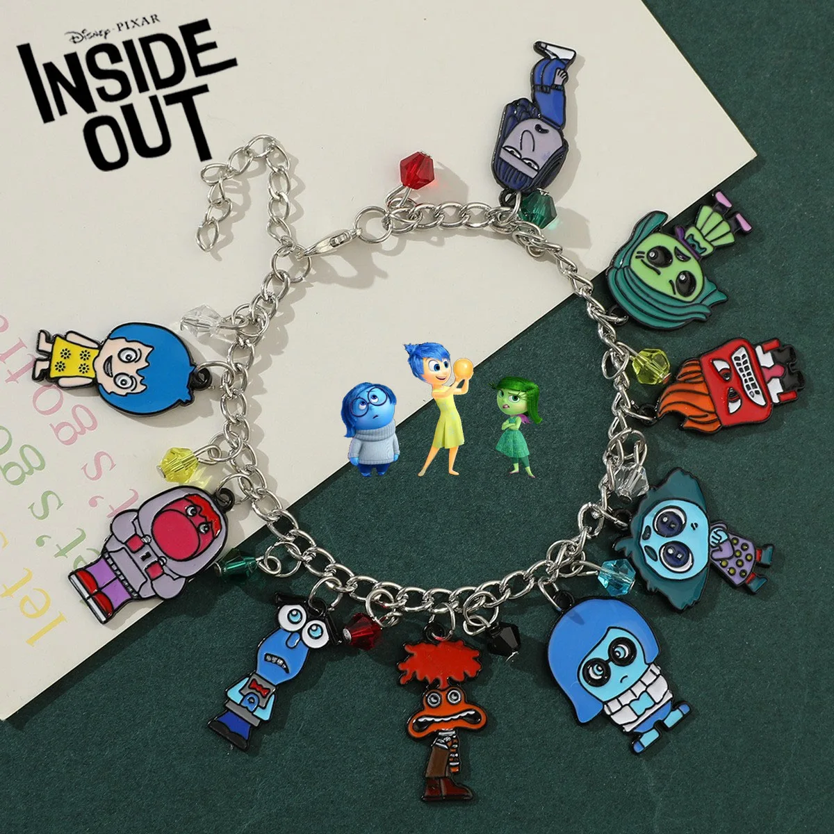 Inside Out 2 Cartoon Bracelet  Joy Sadness Anime Peripheral DIY Metal Alloy Drop Oil Pendant Couple Bracelet  Accessories Gifts