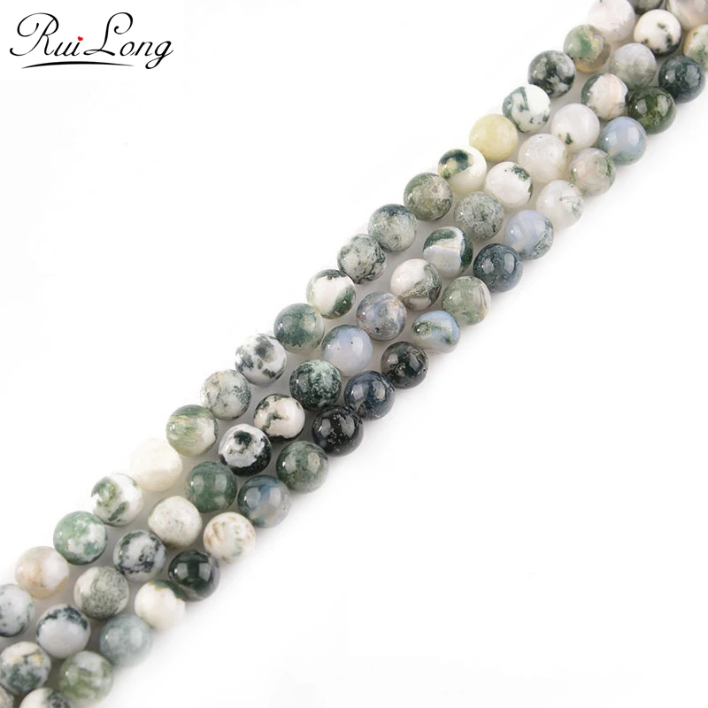 4/6/8/10mm Natural Stone Wholesale Tree  Agate Stone For Diy Jewelry Bracelet Necklace Making 15”