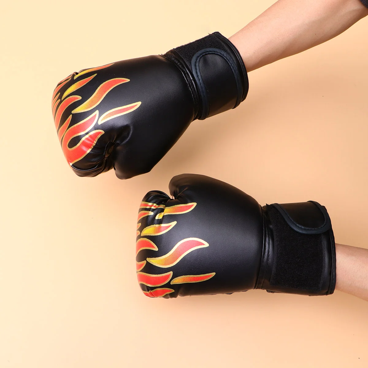 

Children PU Boxing Gloves And Mitts Flame Pattern Gloves Training Gloves for Taekwondo Kickboxing Fighting (Random Color)