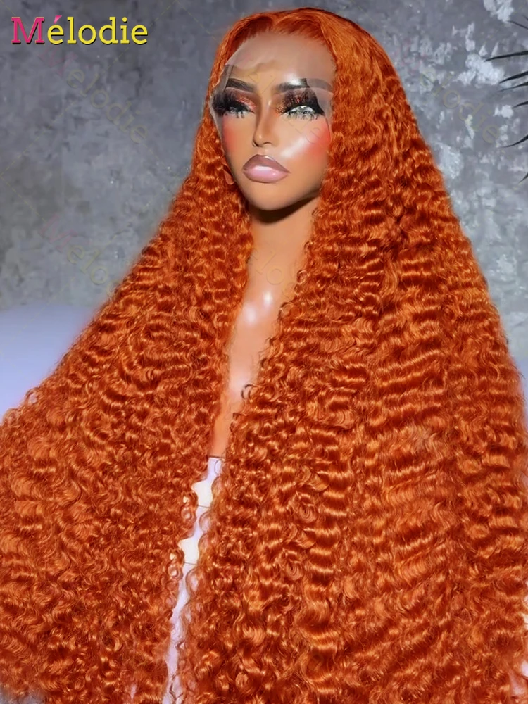 30 40 pulgadas jengibre naranja onda profunda peluca de cabello humano 13X6 HD peluca Frontal de encaje transparente pelucas delanteras de encaje de color rizado