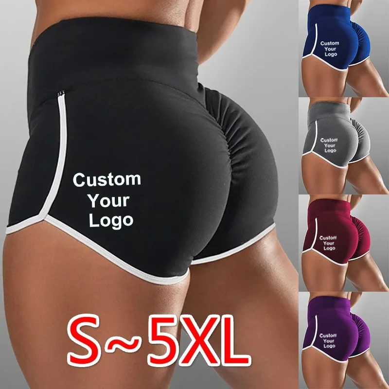 

Women Custom Your Logo Yoga Shorts Solid Color Tight-fitting Hip Bottom Pantie Gym Workout Elastic Casual Running Sports Shorts