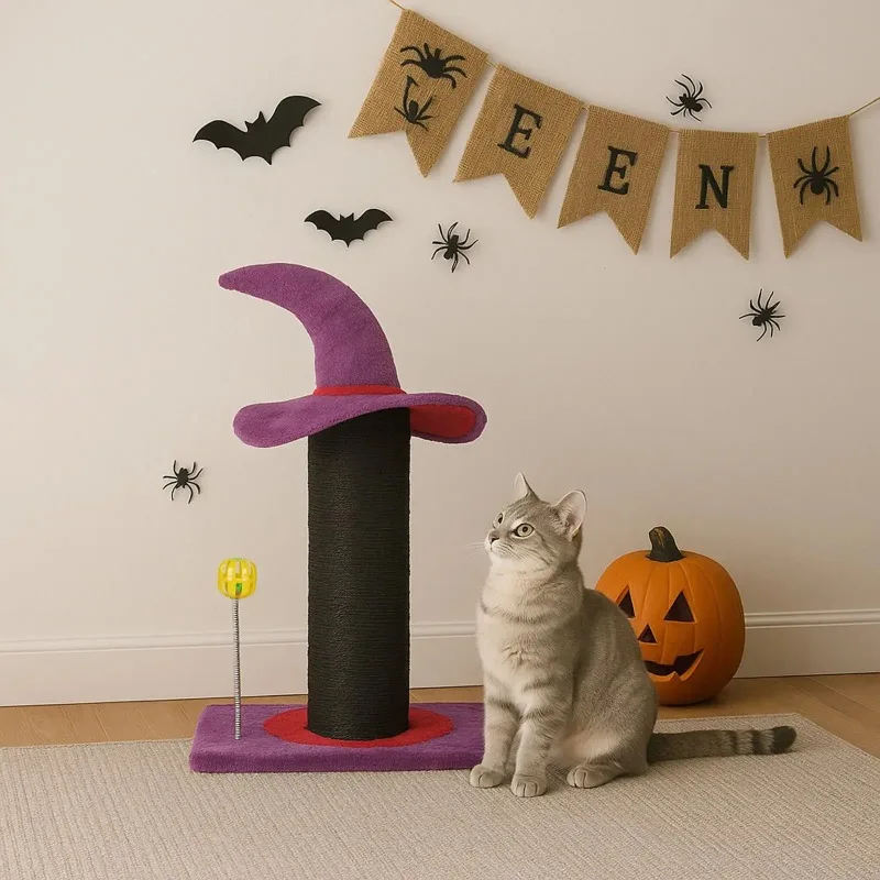 40*30*60cm Halloween Cat Scratching Post with Wizard Hat Design, Sisal Rope Scratcher with Spring Ball Toy, Sturdy Base for Indoor Cats - view 4