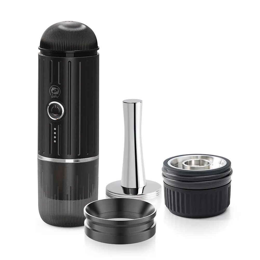 

New Design Self heating mini Travel espresso coffee maker with ground coffee bowl coffee basket