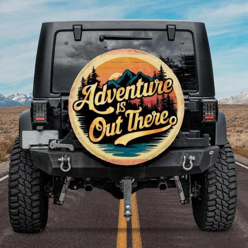 Vintage Retro Adventure is Out There Spare Tire Cover, Custom Personalized Tire Cover, Gift for Car Lover, RV SUV Tire Cover,Car