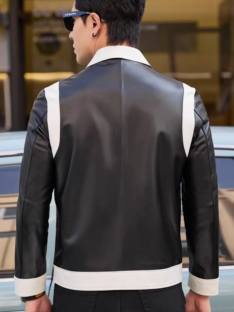 Top Quality Natural Sheepskin Men Jacket Turndown Collar Thin Short Jackets Autumn Slim Fit Genuine Leather Coat Chic Outerwear