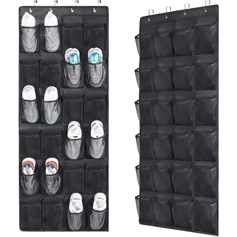 

2 Pack Over The Door Shoes Organizers, Behind Door Shoes Hang Holder Rack with 48 Mesh Large Pockets, Clear Fabric Shoes Hanger
