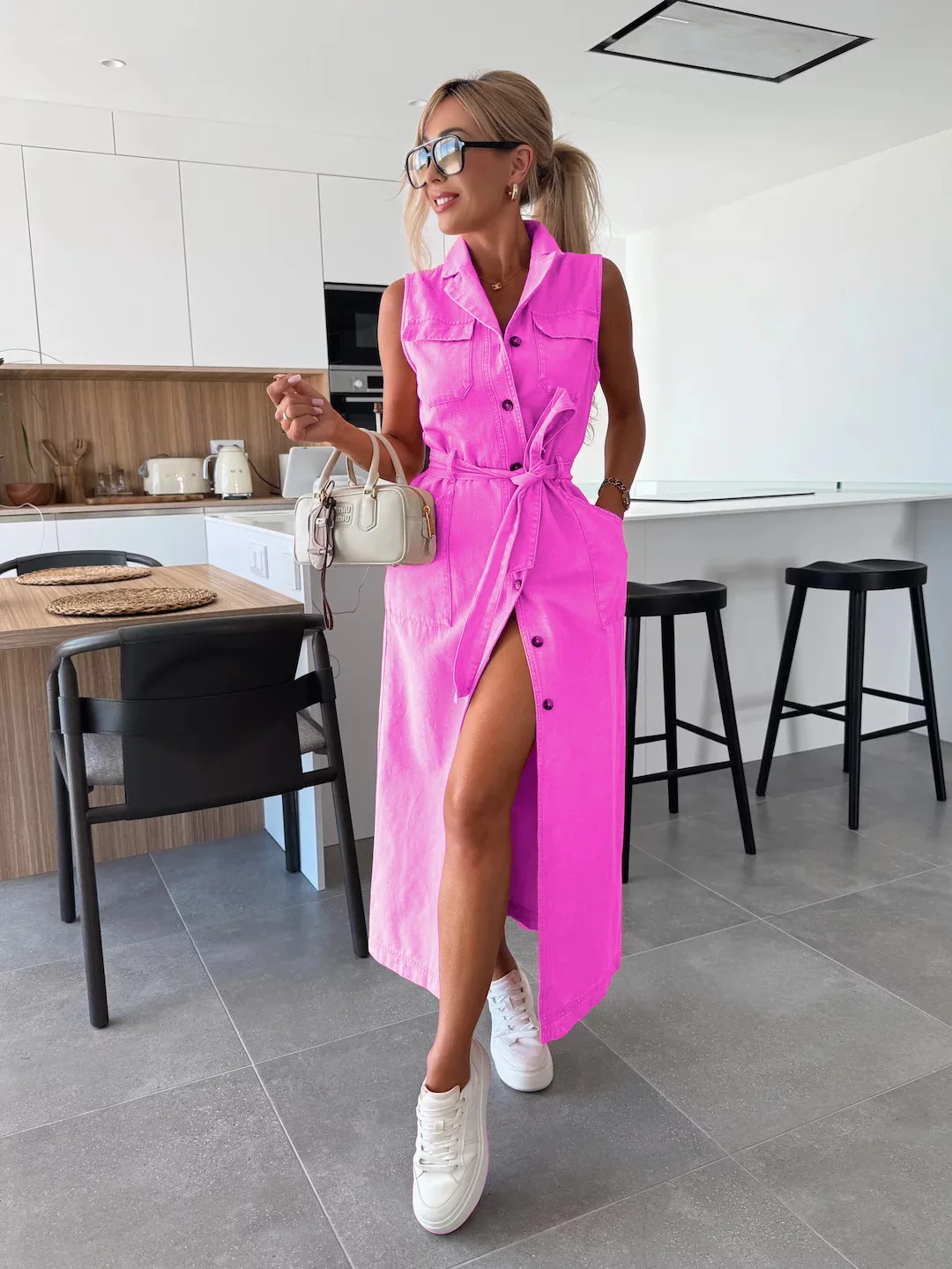 Denimjurk Dames Lente Zomer Casual Lange Jurken Voor Dames 2026 Mode Kant-up Mouwloze Streetwear Maxi Jurk Vestidos