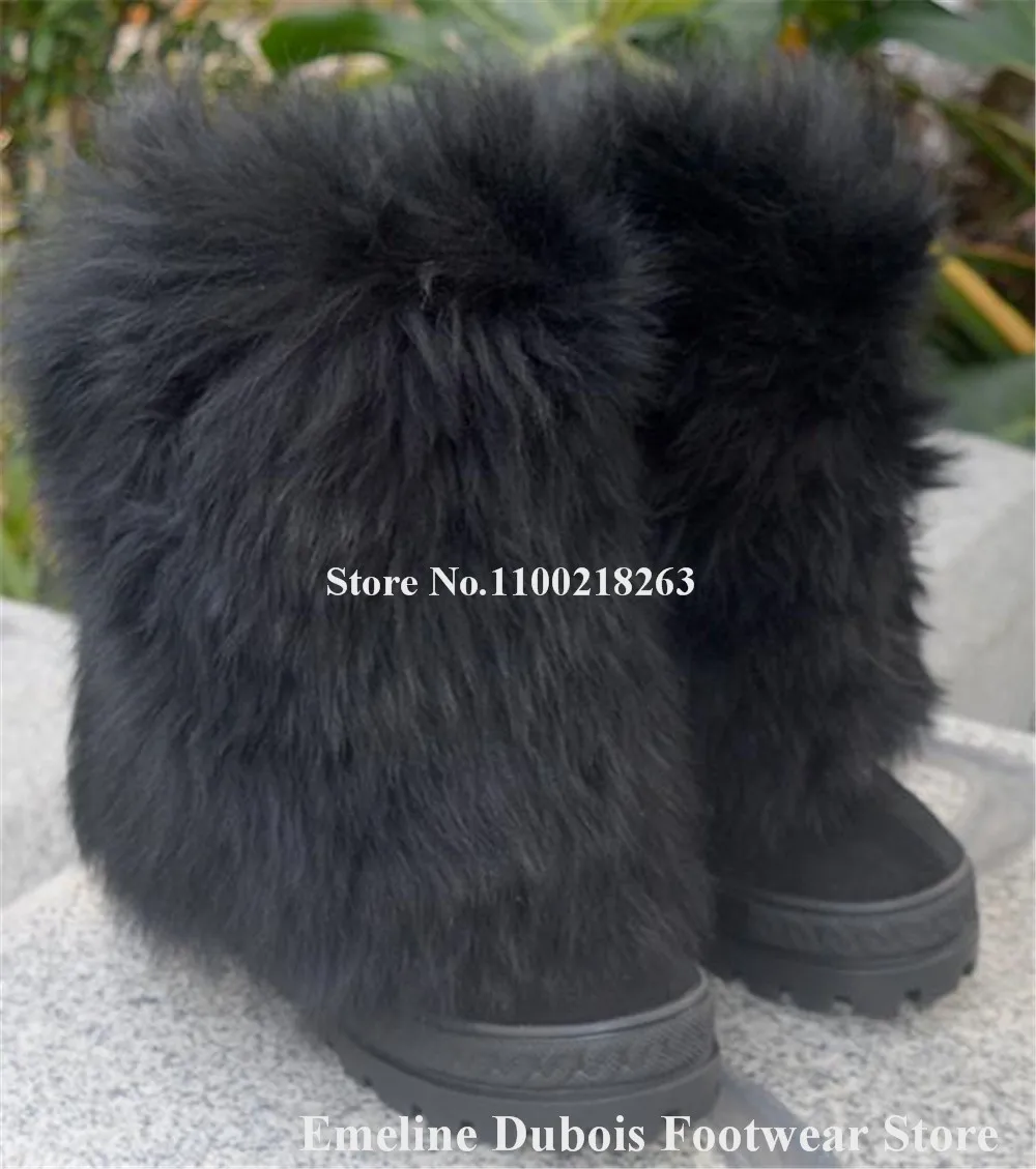 Winter Warm Black Long Wool Platform Wedge Inside Heel Short Boots Newest Thick Sole Height Incrased Warm Ankle Boots