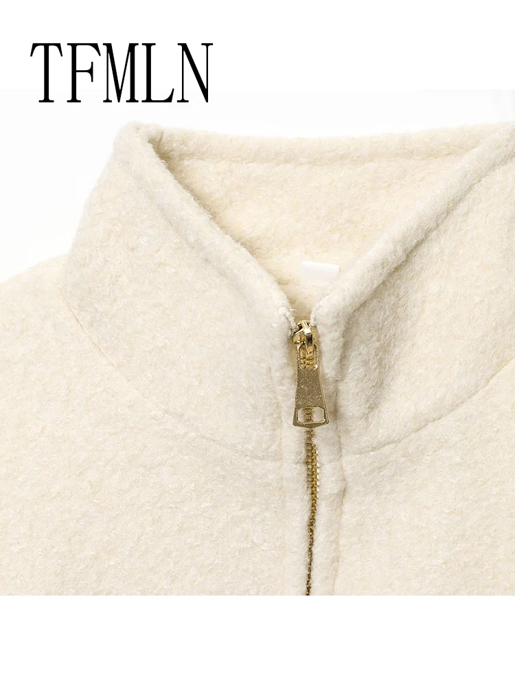TFMLN femmes mode polaire veste 2025 nouveau automne hiver épaissi manches longues col montant fermeture éclair manteaux dame vêtements d'extérieur chaud