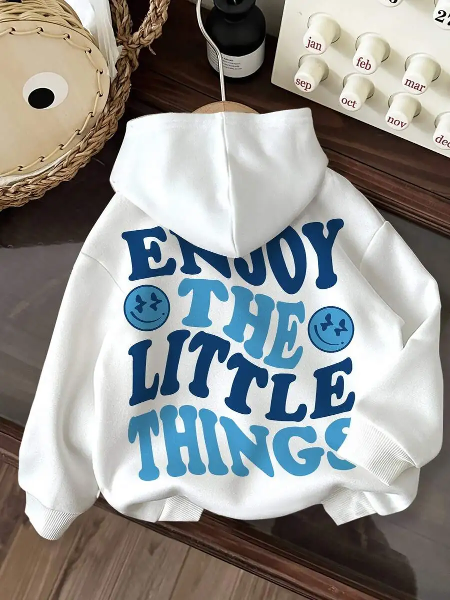 Muchica Casual Minimalist Enjoy Print Pattern Hooded Long Sleeve Loose Fit Women's Sweatshirt Autumn/Winter