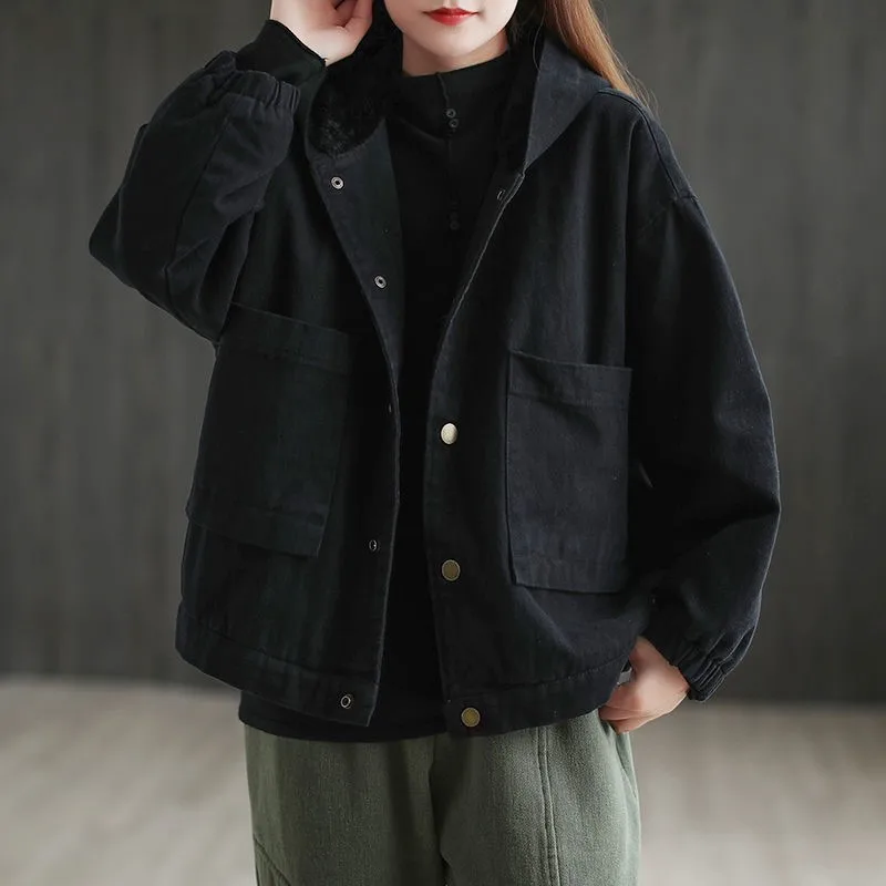 Jaqueta acolchoada de algodão quente feminina, parka acolchoada com capuz, tops soltos de manga longa, roupa casual vintage, inverno, 2023