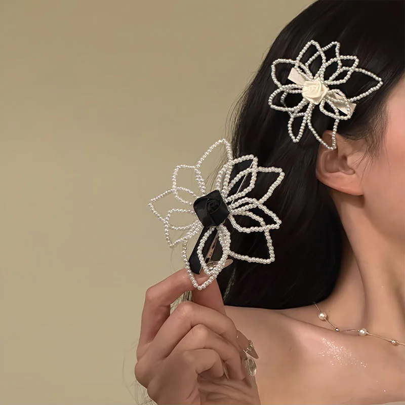 1pc Korean pearl large flower hair clip, women's bangs clip, back of head hair accessory, girl's edge clip, top clip