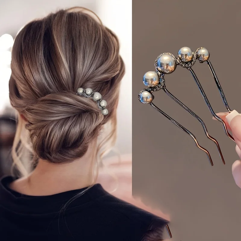 Elegant Four-Tooth Hair Clip for Women, Pearl Decorative Hairpin