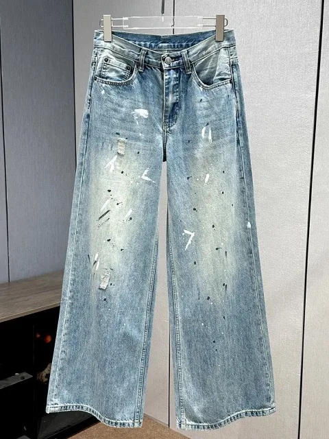 

High Waist Wide Leg Denim Jeans fiti Hole Casual Sle Women's Faion Spring Slimming Straight Long Pants