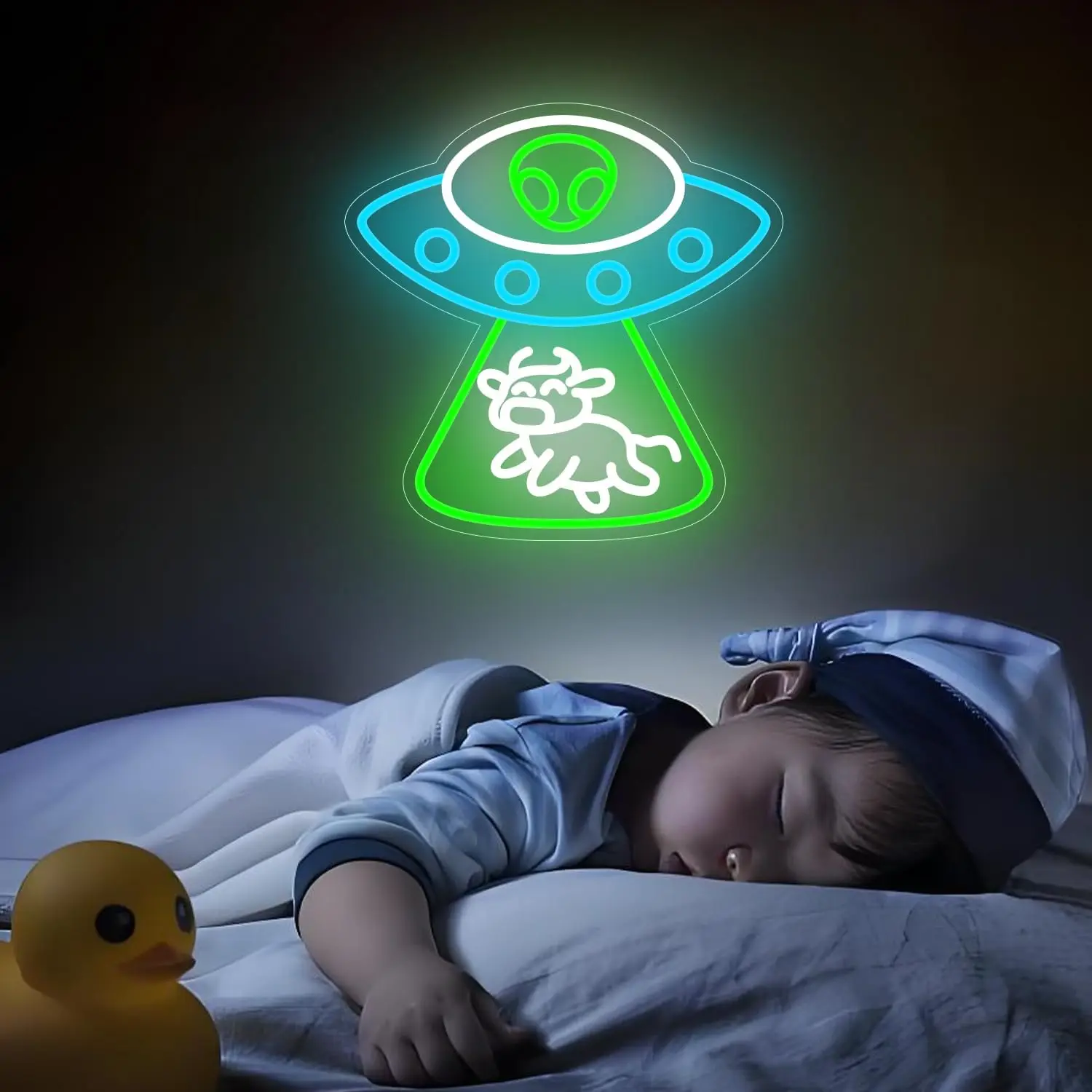Alien UFO Neon Sign Dimmable LED Neon Light for Bedroom Man Cave Alien Spaceship Cow Wall Decor Kids Birthday Gift USB powered