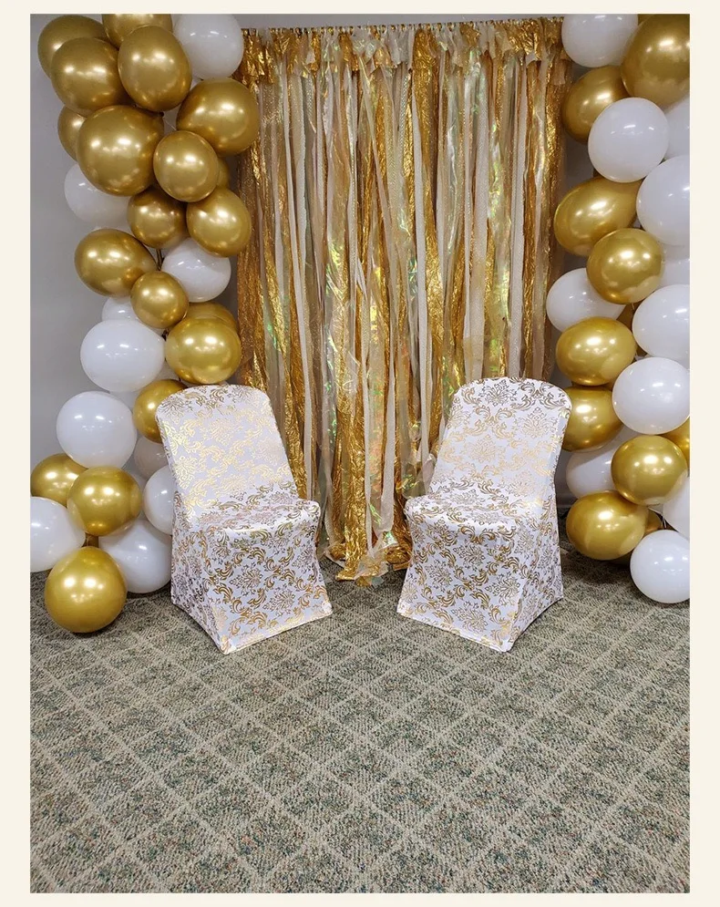 Dining Chair Covers Bronzing Gold Silver Flower Print Removable Washable Spandex Stretch Decorative Chair Slipcovers Wedding
