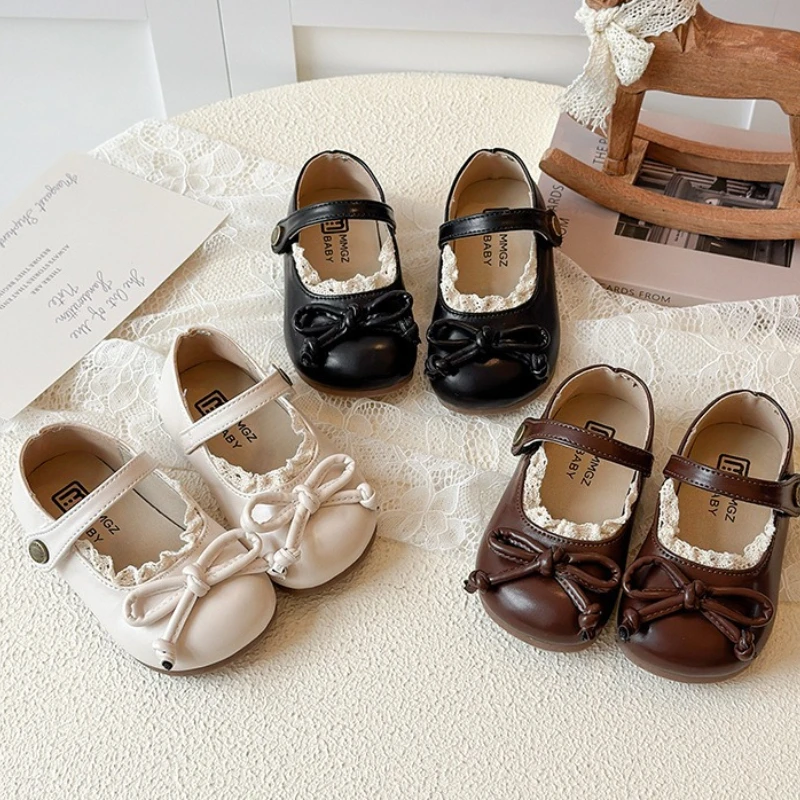 

Детские кожаные туфли для прогулок, весна 2026, новая корейская коллекция, детские лоферы, повседневные туфли для девочек, нескользящие, в стиле принцессы, для школы и учебы