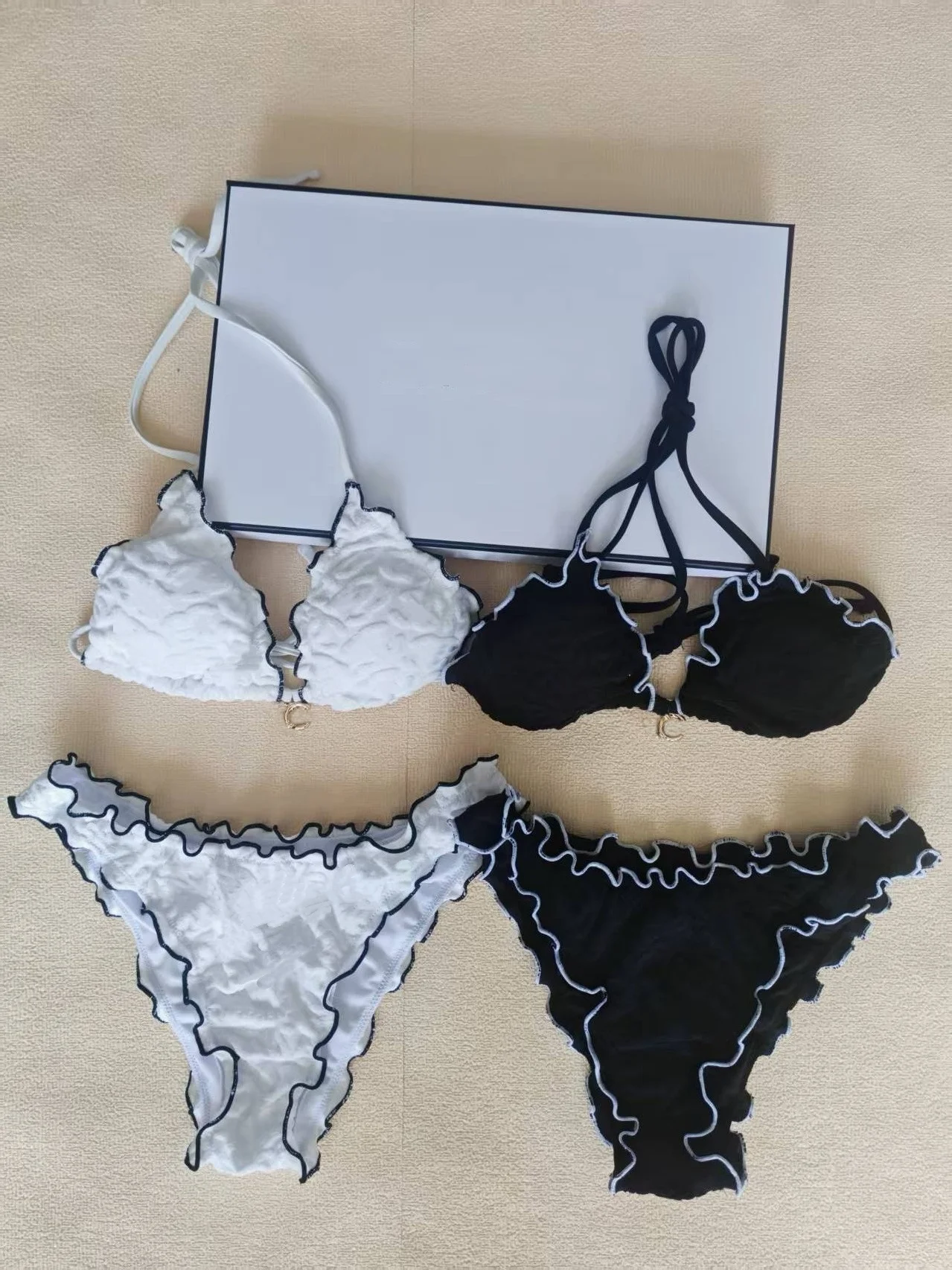 2025 Summer New Hanging Neck Pure Cotton Crotch Mid Waist Underwear Beach Hot Spring Bikini Set