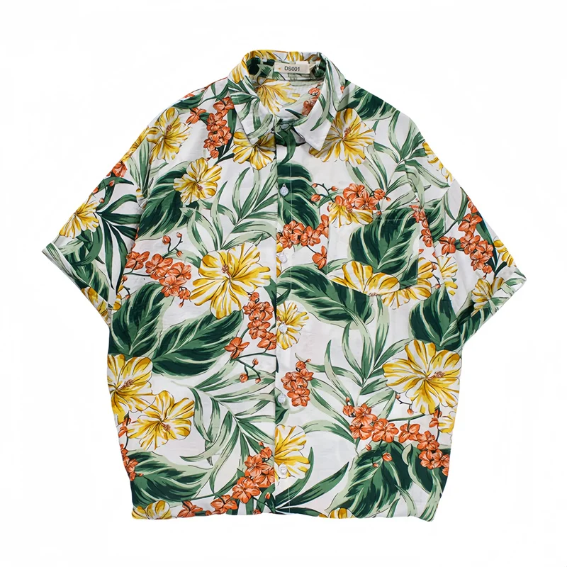 

Men's Summer Vacation Travel Short Sleeve Printed Shirt Fashion Vintage Hawaiian Beach Loose Casual Handsome Floral Shirt Coat