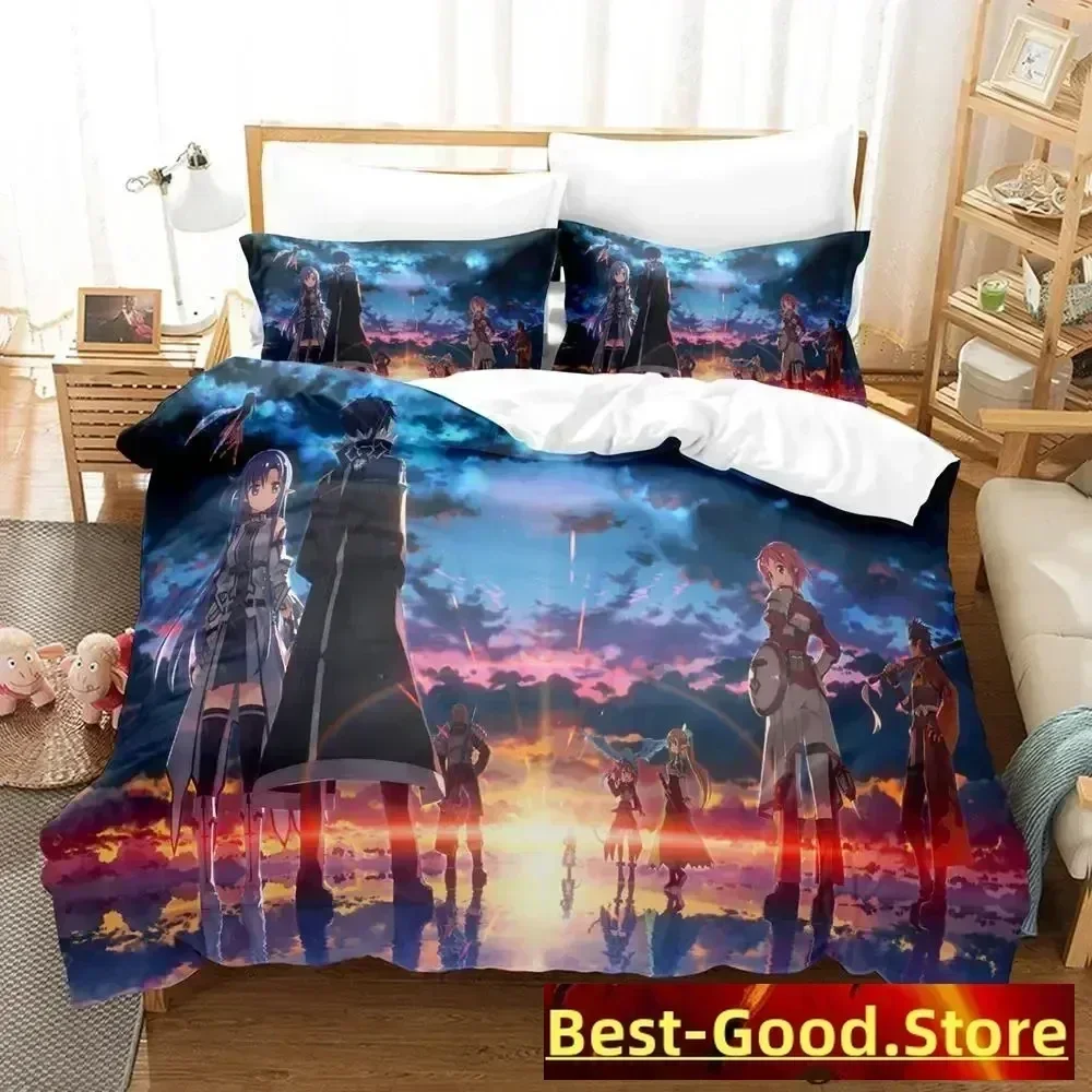 2023 Sword Art Online II Bedding Set Cartoon Anime three-piece set Adult Kid Bedroom Duvetcover Sets 3D Kawaii roupas de cama 2
